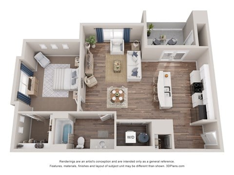 Floor plan for 1 bed, 1 bath, 994 sqft